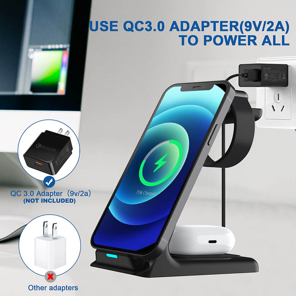Wireless Charger Stand For IPhone 13 12 11 XR 8 Apple Watch 3 In 1 Qi Fast Charging Dock Station for Airpods Pro IWatch 7 6