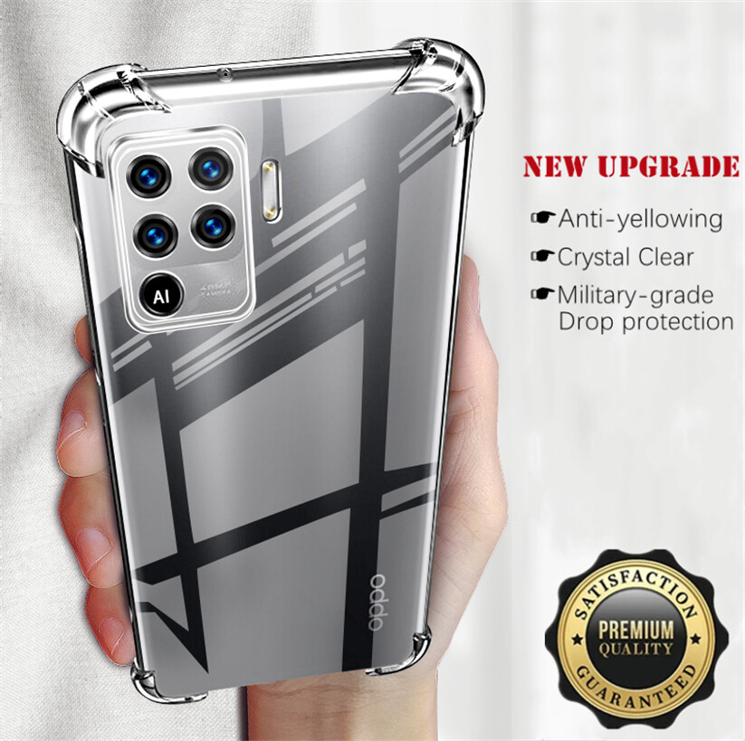 For OPPO A94 4G CPH2203 Slim Crystal Clear Soft TPU Bumper Cushion Jelly Case with Four Reinforced Corners Transparent Scratch Resistant Protective Cover