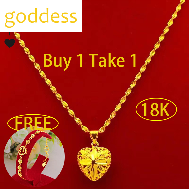 Pure Gold 18k Pawnable Saudi Legit Original Not Fading Necklace for Women Peach Heart Heart-shaped Pendant Birthday Present Water Ripple Chain Good Luck Couple Necklace Girlfriend Gift Fasion Jeweller