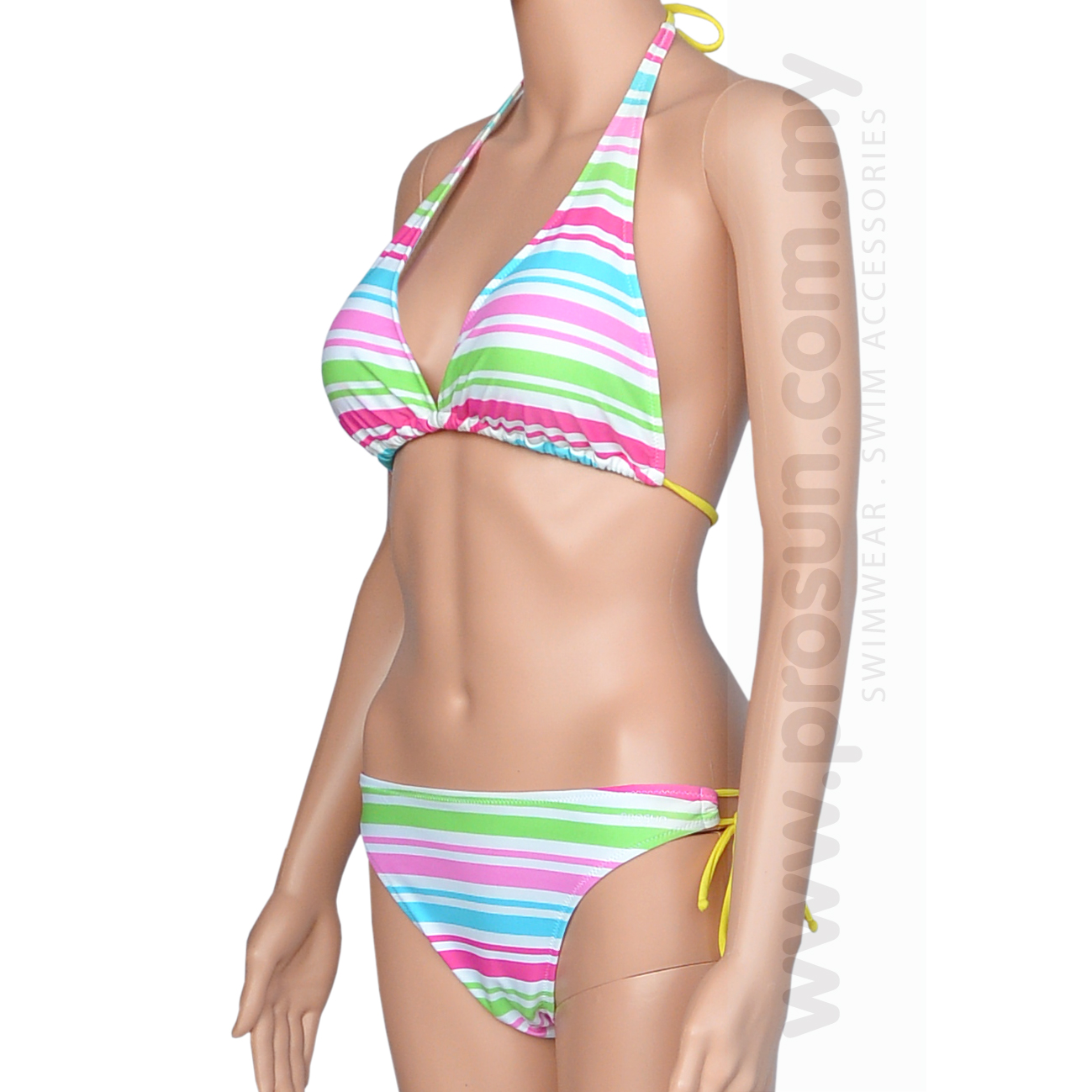 Prosun Halterneck Candy Striped Bikini Ladies Woman 2-Piece Swimsuit Set Swimwear Swimming Water Sports (BH-Candy)