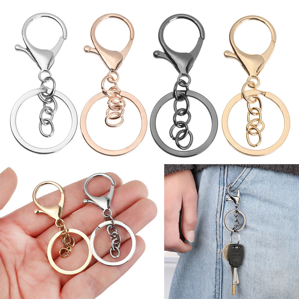 ★Ready Stock★5pcs 30mm Hook Split Key Ring Lobster Clasp Clips Keychain Clasps Key Rhodium Gold Color Accessories Keychains