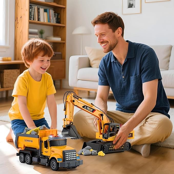 2 Pack Large Construction Engineering Truck Toys,Moveable Claw Excavator & Lifting Back Dump Truck Toy for 3 4 5 6 7 8 Years Old Boys Kids Childs Toddlers Birthday Christmas GIFS